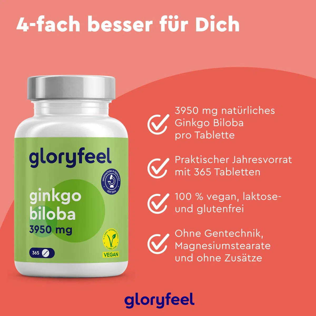 Ginkgo Biloba 3950mg - 365 Tabletten hochdosiert - Mit Flavonoglykoside + Terpenlactone & Ginkgosäurefrei - 50:1 Extrakt - Laborgeprüft, vegan und ohne Zusätze in Deutschland hergestellt