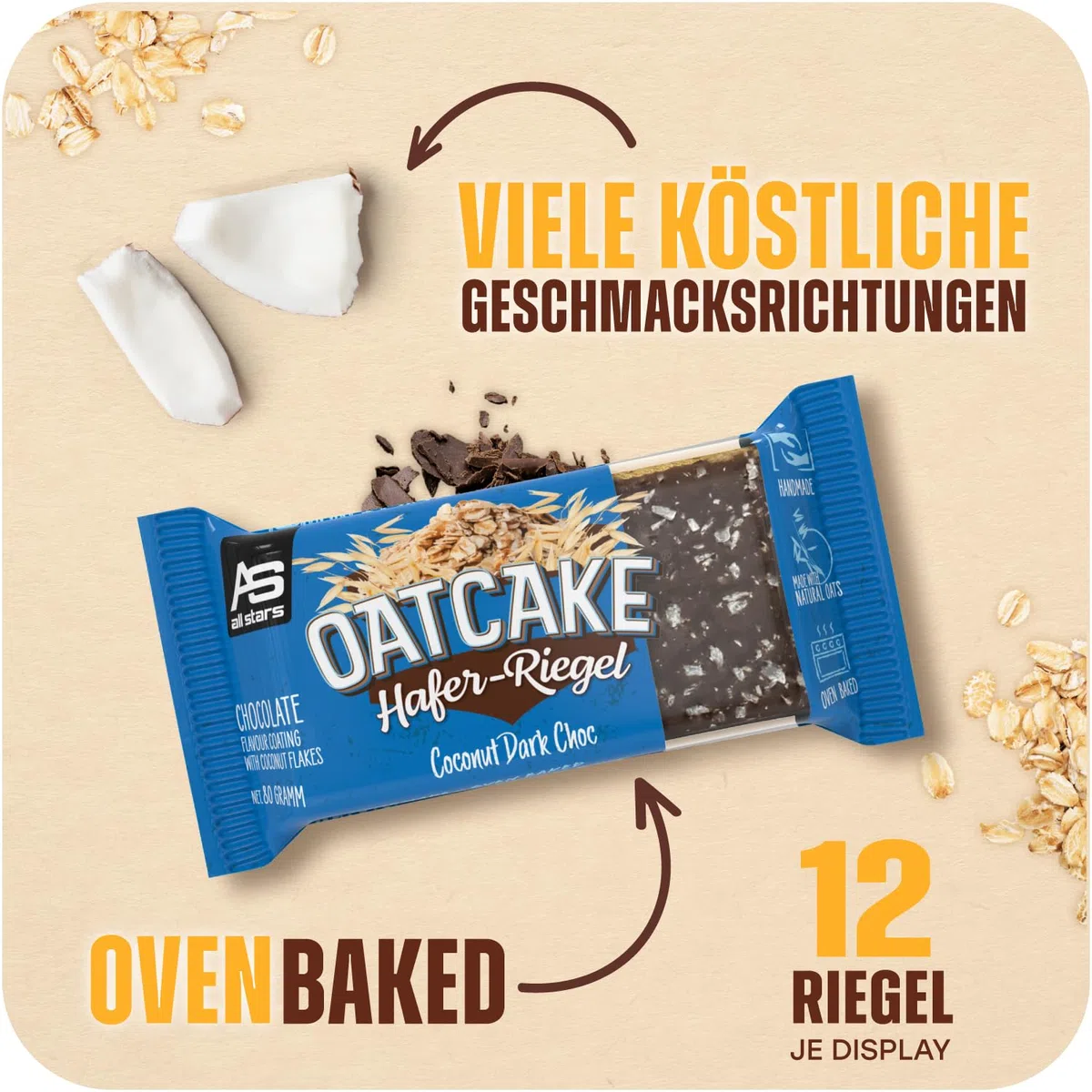 ALL STARS Oatcake Hafer-Riegel (Mix-Box, 12 x 80g) – Energy-Riegel mit Haferflocken & hochwertigen Kohlenhydraten – gebackener Oat Bar - soft & sättigend - idealer Mahlzeitenersatz