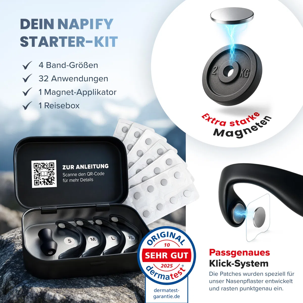 Nasenpflaster Magnet (32 Tage) – Nasenpflaster Magnetisch gegen Schnarchen – Starker Kleber aus Deutschland – für freies Atmen, Sport-Performance & mehr Fokus Anti Schnarch Schnarchstopper