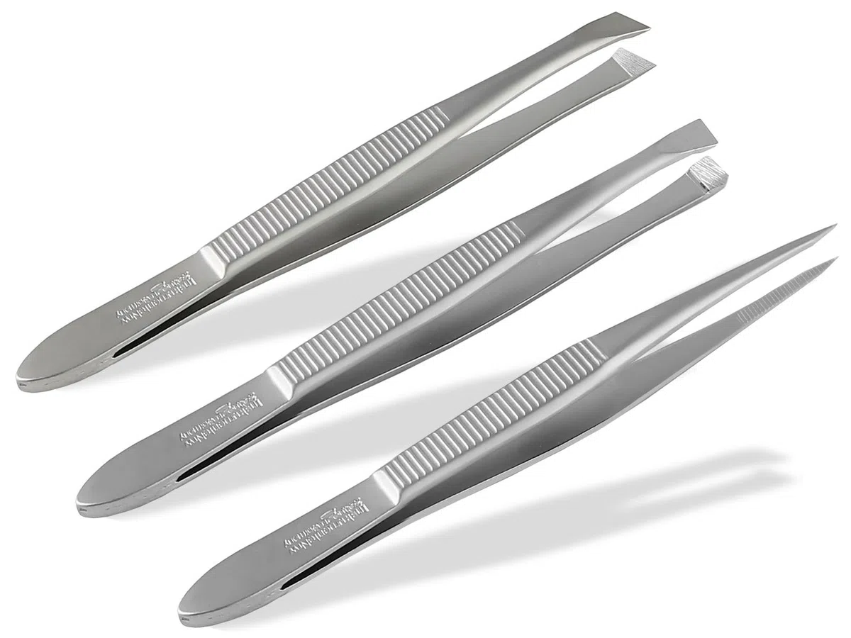 Solingen Profi Pinzetten Set Haar Zupfpinzetten 3-Teilig Spitz Gerade Schräg Präzise Made in Germany Solinger Augenbrauenpinzette aus rostfreiem Edelstahl