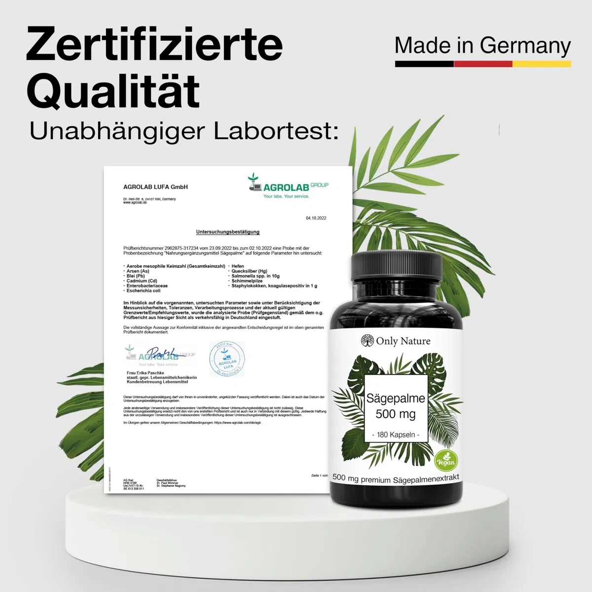Only Nature Sägepalmenextrakt 500 mg - 180 Prosta Kapseln - Natürlich & Wirksam - in Deutschland produziert & Laborgeprüft - Sägepalme Prostata Kapseln