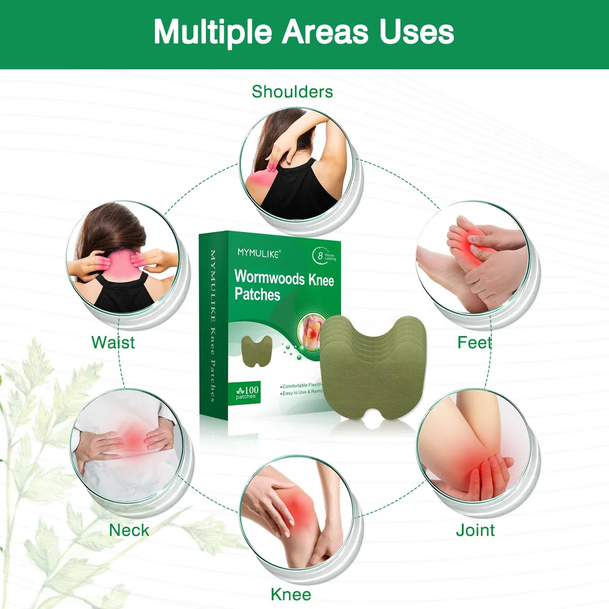 Knee Pain Relief Patch, 100Pcs MYMULIKE Schmerzlinderung pflaster, Wärmepflaster für schnell wirkende Pflaster, langlebig für Knie, Rücken, Nacken, Schulter, selbsterhitzendes Pflaster