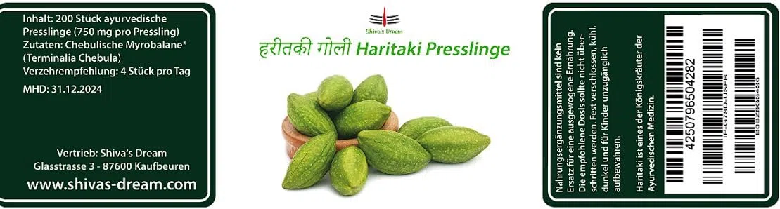 Haritaki Presslinge Tabletten 200 Stück | geprüfte Qualität aus Indien | Shiva's Dream | alle 3 Doshas im Gleichgewicht - keine Füllstoffe! 100% rein - 750mg je Pressling