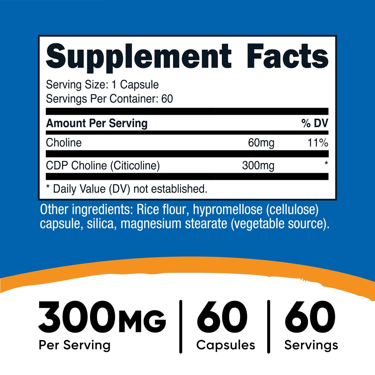 Nutricost CDP Choline (Citicoline) 300mg, 60 Veggie Capsules - Non-GMO, Vegan Friendly, Gluten Free