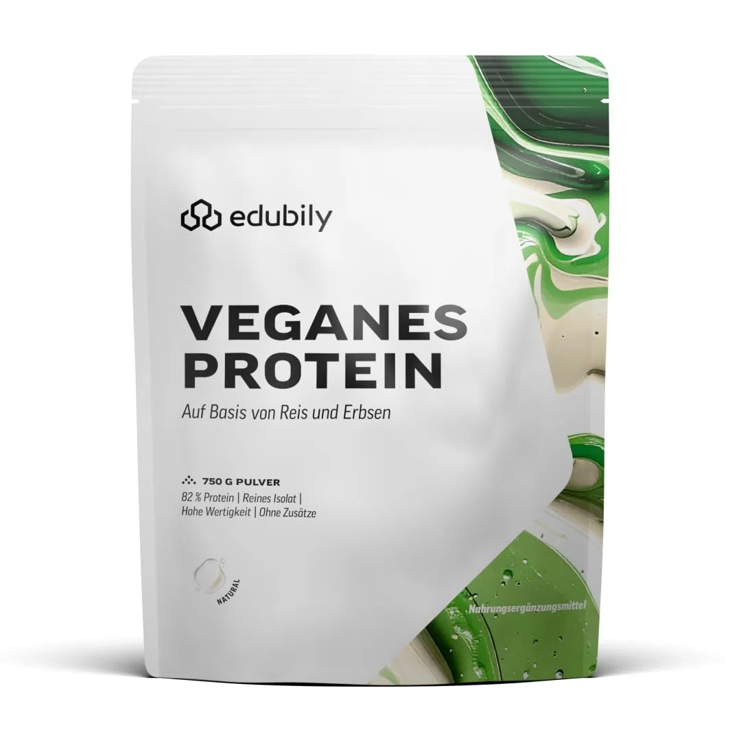 edubily® Veganes Proteinpulver - Mit Reisprotein und Erbsenprotein - 82% Eiweißgehalt - Ohne Zucker, ohne Süßstoff oder andere Zusatzstoffe - Laborgeprüftes Eiweißpulver (750 g, Ohne Aroma)