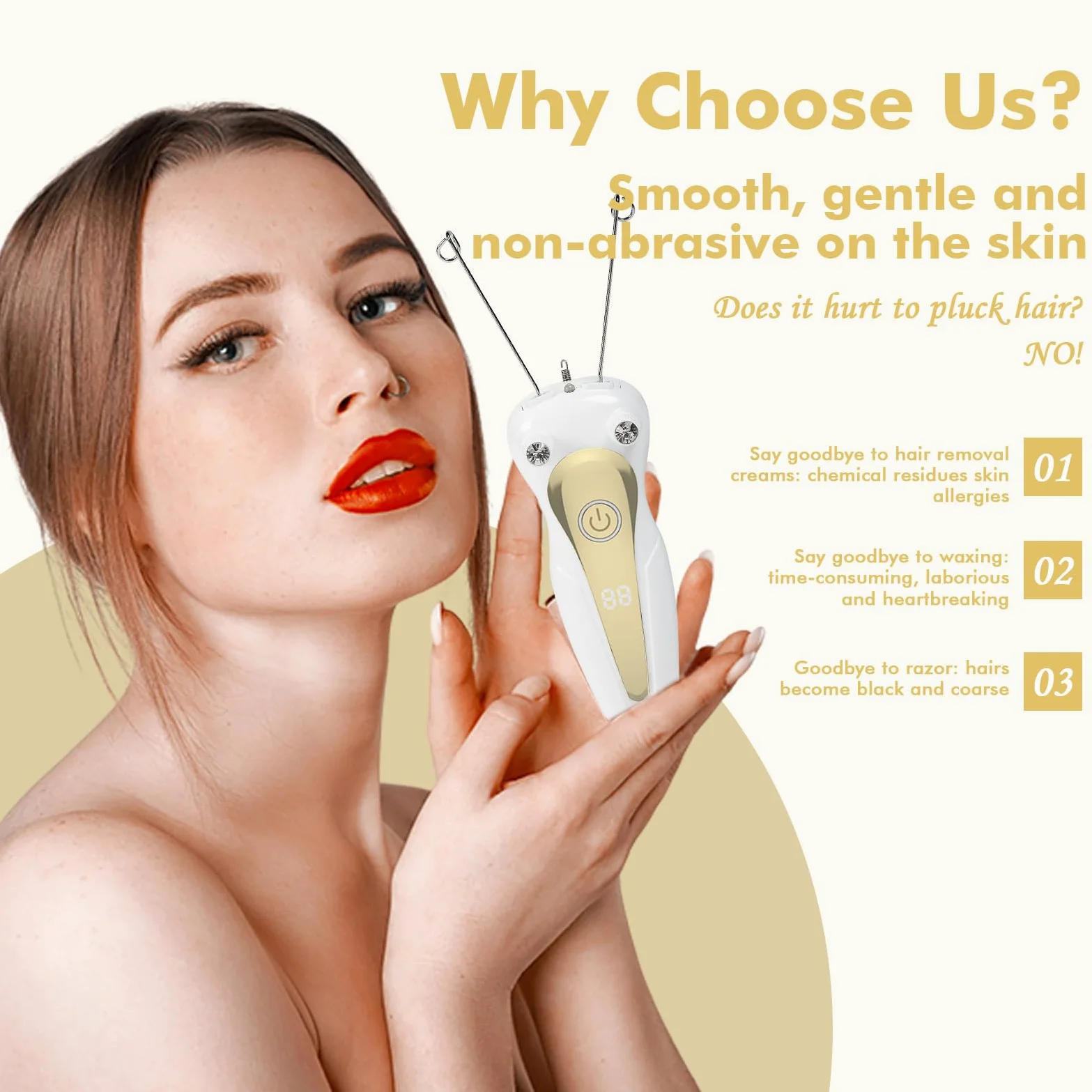 Elektro Threading Epilierer Damen Elektrischer Gewinde Epilator Gesichtshaarentferner für Frauen Physical Einfädler Haarentferner Epilierer Damen Gesichtsepilierer für Armen und Beinen (Gold)