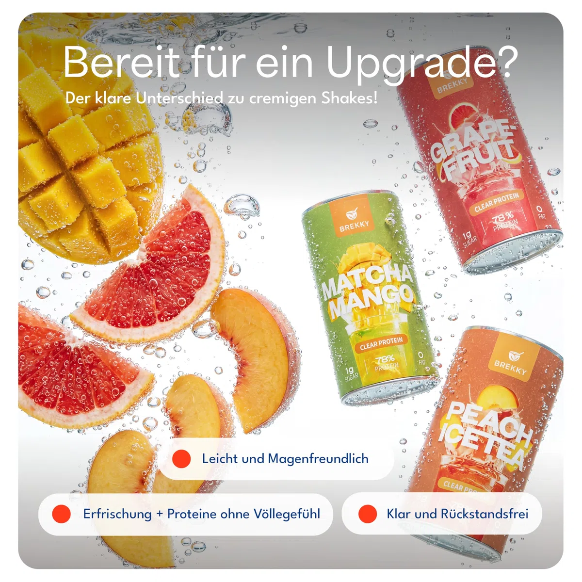 BREKKY - Vegan Clear Protein GRAPEFRUIT - spritziger & leckerer Shake - pflanzliche Clear Whey Protein Alternative auf Erbsenprotein Basis - Brekky Bowl