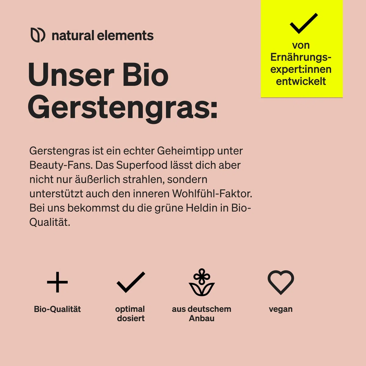 natural elements Bio Gerstengras – 1500mg je Tagesdosis – aus deutschem Anbau – 180 Kapseln – vegan, hochdosiert, ohne unnötige Zusätze – in Deutschland produziert & laborgeprüft
