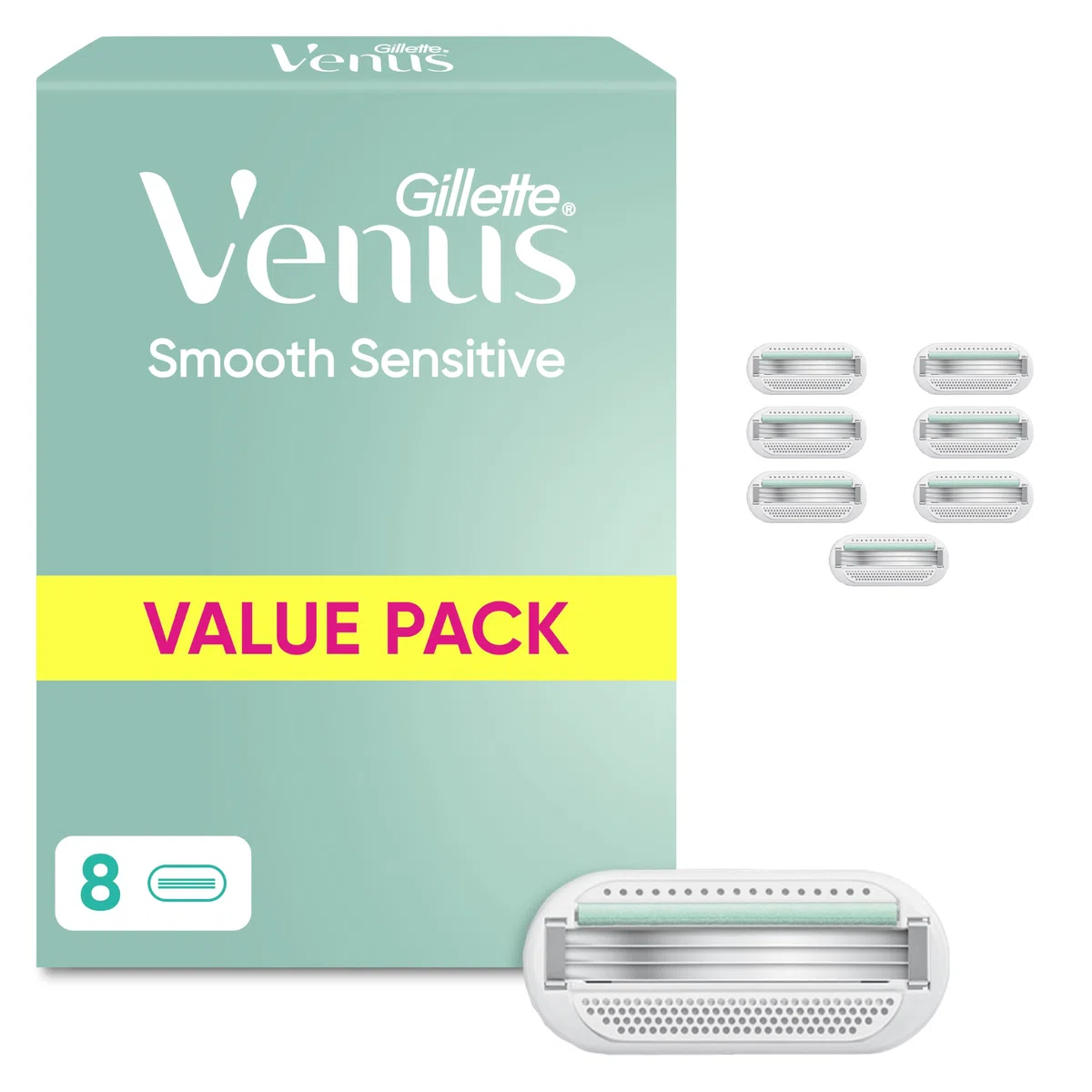 Gillette Venus Smooth Sensitive Rasierklingen Damen, 8 Original Ersatzklingen für Damenrasierer mit 3 Klingen Für Eine Gründliche Rasur