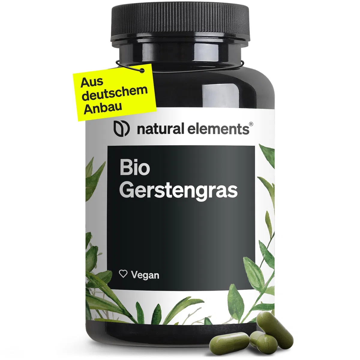 natural elements Bio Gerstengras – 1500mg je Tagesdosis – aus deutschem Anbau – 180 Kapseln – vegan, hochdosiert, ohne unnötige Zusätze – in Deutschland produziert & laborgeprüft