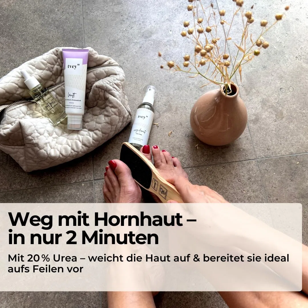 tvey" weg damit: Hornhautentferner Spray mit Soforteffekt - Mittel gegen Hornhaut und trockene Haut - mit extra viel Urea für weiche Füße - Hornhautweicher Made in Germany 100ml Vegan