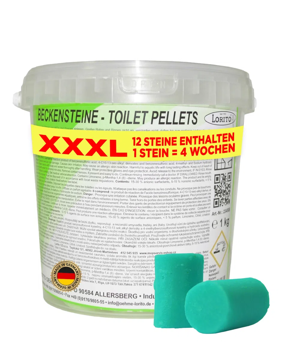 Lorito Beckensteine für Urinal, 1 kg, Fichte-Duft | Urinalsteine mit Fichte-Duft für neue Frische auf dem WC, geeignet in Privat-WCs, Gastronomie & öffentliche Einrichtungen