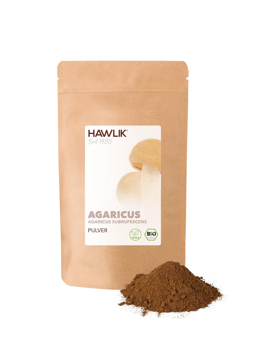 HAWLIK Vitalpilze Agaricus Pulver - 100g im Standbodenbeutel - Ideal Zum Untermischen - Natürlicher Anbau - Schonende Trocknung - Vegan