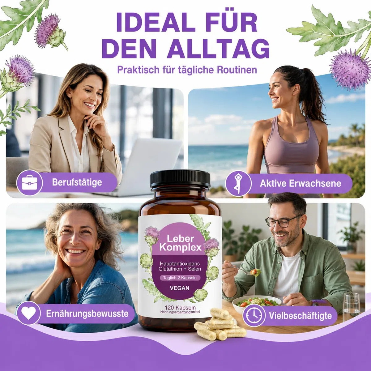 Leber Komplex, Mariendistel Kapseln, Artischocke, Löwenzahn, Kurkuma, Glutathion & Cholin, Vegan