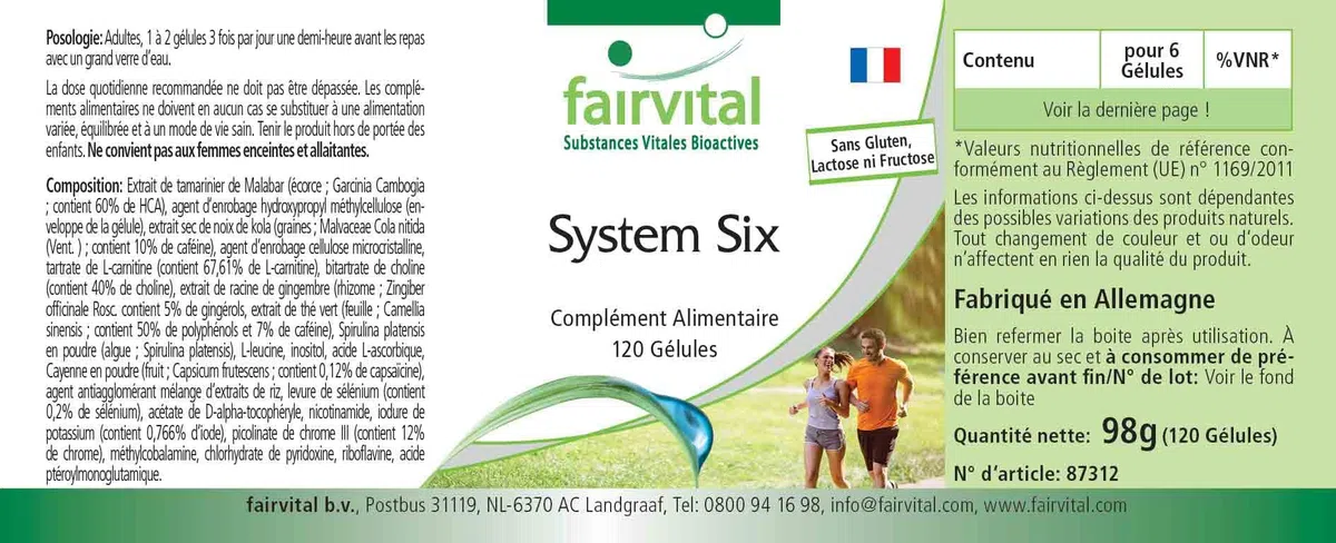 fairvital System Six, VEGAN, 120 Kapseln, mit Chrom, Jod, L-Carnitin, Grüner Tee, Spirulina, Garcinia Cambogia und mehr