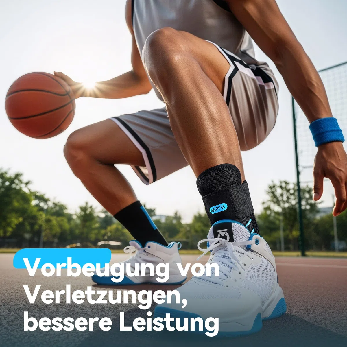 AGPTEK Knöchelbandage mit herausnehmbaren Schienen, verstellbare Sprunggelenkbandage für Verstauchungen, Achillessehnenentzündung, links oder rechts, für Damen und Herren (Blau, L)