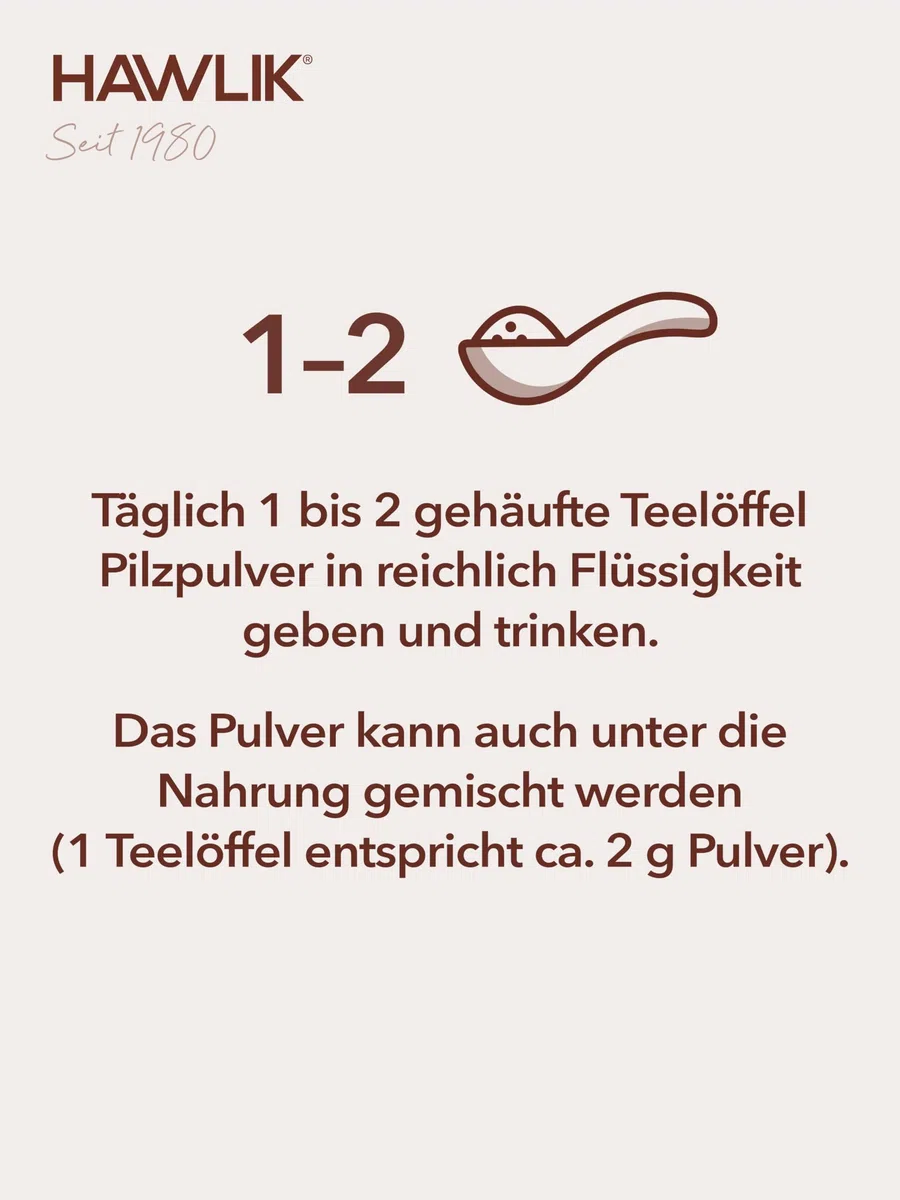 HAWLIK Vitalpilze Agaricus Pulver - 100g im Standbodenbeutel - Ideal Zum Untermischen - Natürlicher Anbau - Schonende Trocknung - Vegan