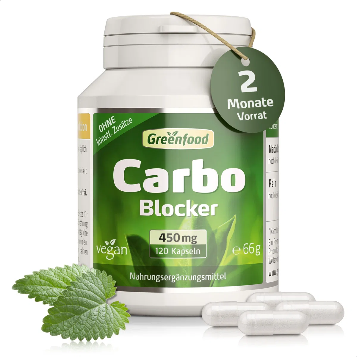 Carbo Blocker, hochdosiert, 450mg - 120 Kapseln, vegan. White Kidney Extrakt (10:1), hoch konzentriert - reich an natürlichem Phaseolin. OHNE künstliche Zusätze - laborgeprüft. Von Greenfood.