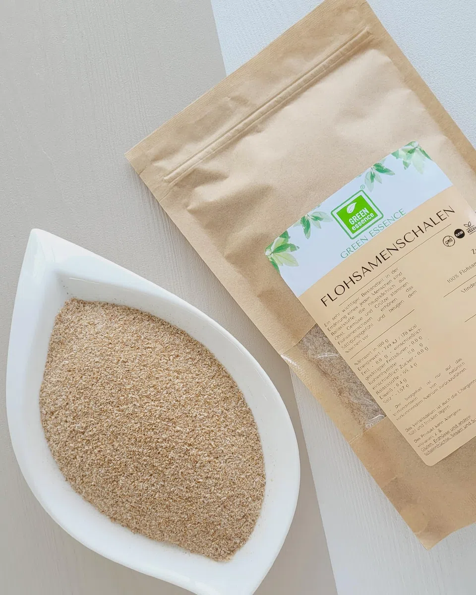 Flohsamenschalen 1 kg (2X500g) - natürliche Ballaststoffe von Green Essence - Flohsamenschalen gemahlen - vegan - Low Carb - Ballaststoffreich - ohne Zusätze - Ersatz für Mehl in Keto-Diät
