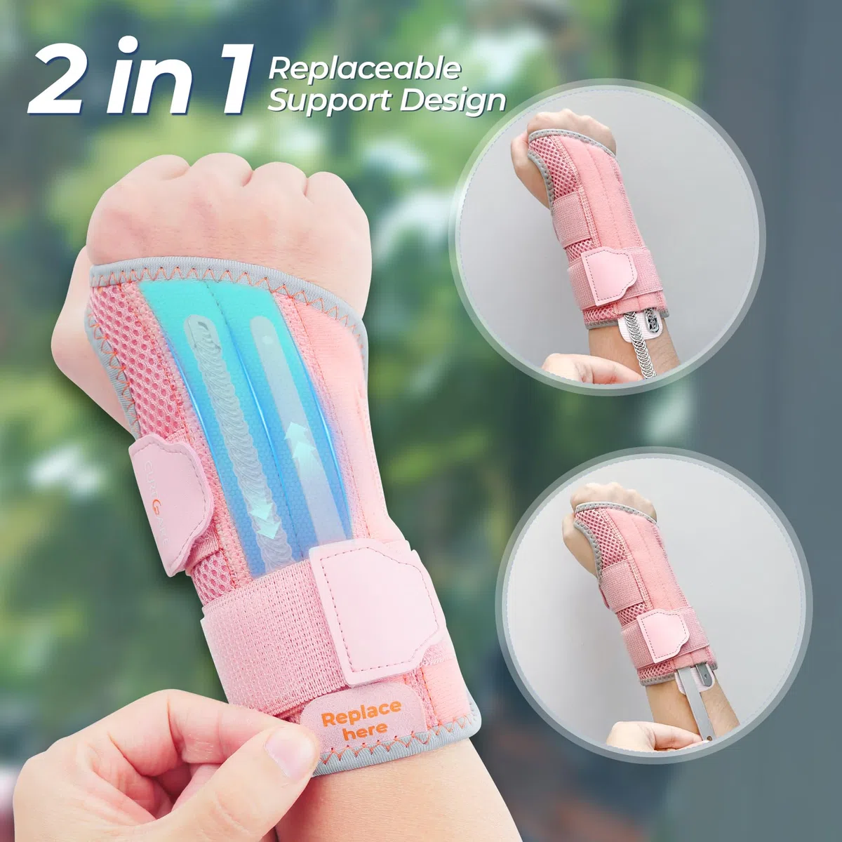 CURECARE Handgelenk Bandagen mit 2 Wechselschienen,Handgelenkstütze, Rechts | 3-Stufige Stabilität, Tag/Nacht Stütze, Verstellbare Karpaltunnelsyndrom Schiene, Handgelenkschiene für Tendinitis, Arthritis