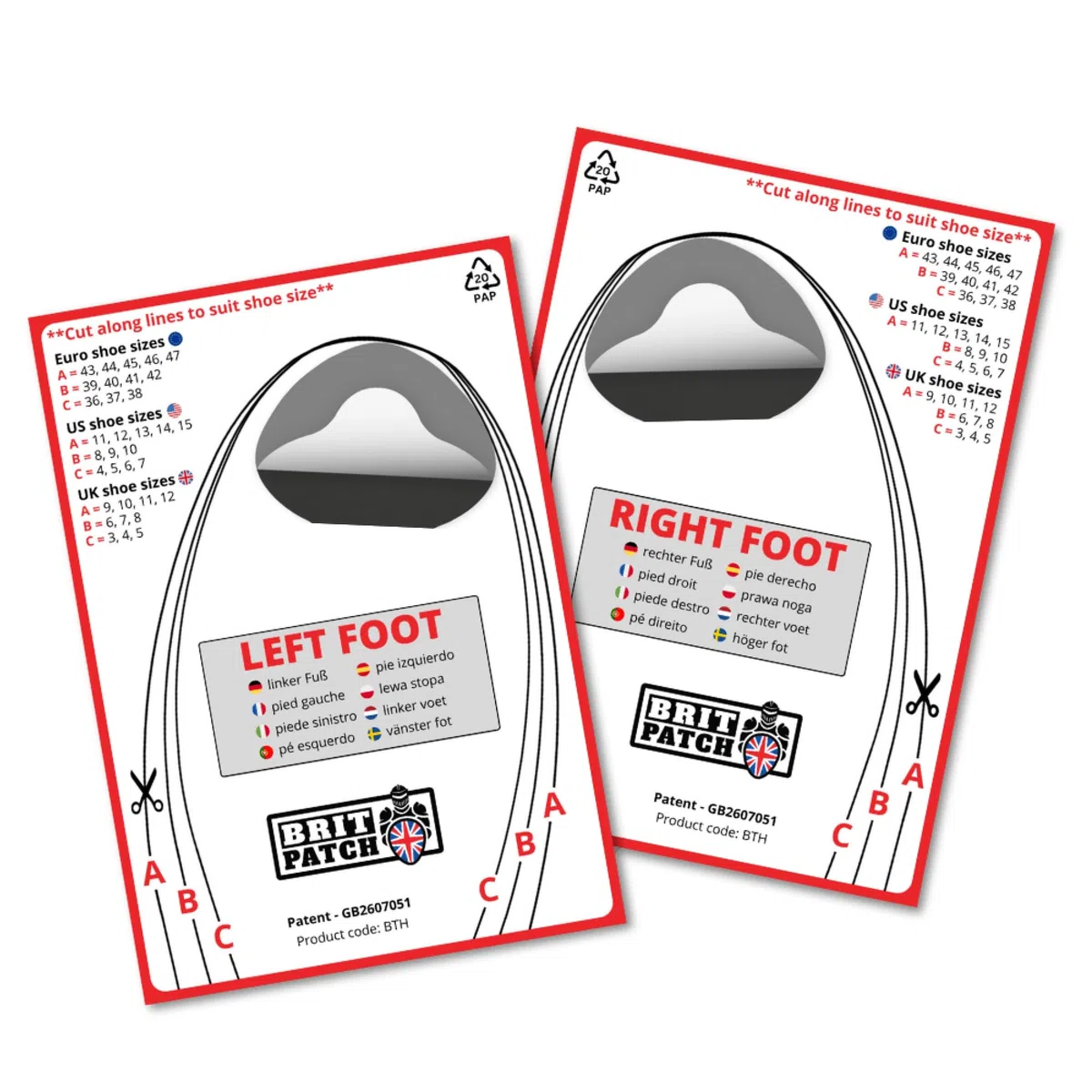 Zehenloch Schutz (BIG TOE HOLE PREVENTER) Selbstklebende Flicken zum Reparieren & Vorbeugen von Löchern am großen Zeh. Ideal für Sneaker und Sportschuhe. BRIT PATCH. [Schwarz, 4 Stk. (L+R) SPARPACK]