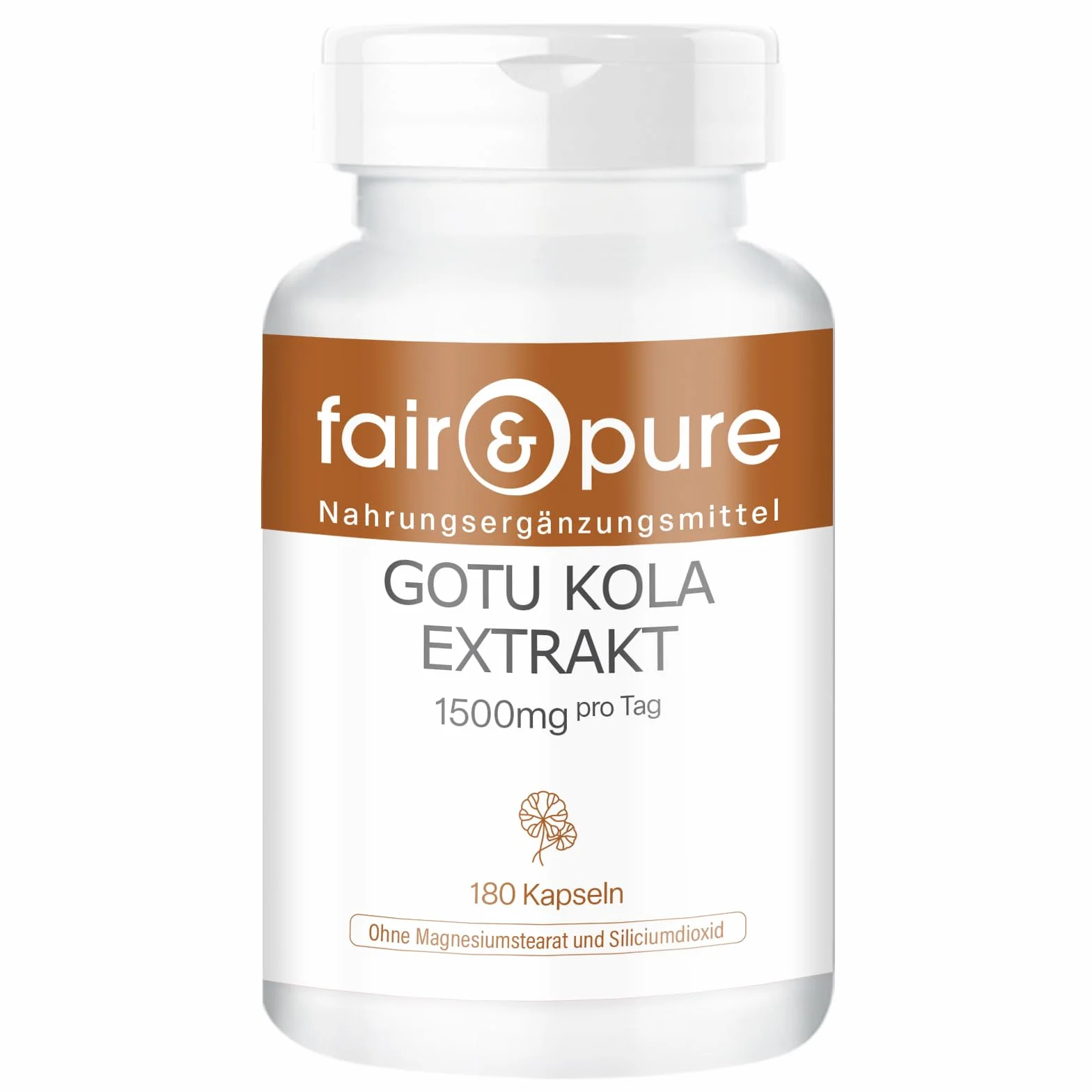 Fair & Pure Gotu Kola Extrakt 1500mg pro Tag, 180 Kapseln, mit Vitamin C und Zink, Nahrungsergänzungsmittel vegan ohne Magnesiumstearat, in Deutschland hergestellt