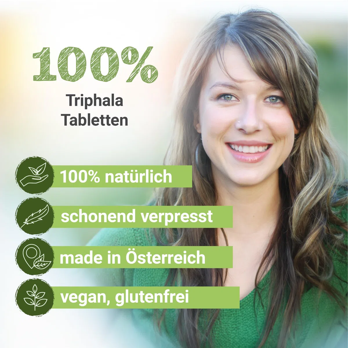 Triphala Tabletten à 480 mg Wirkstoff (Dreifrucht, Haritaki, Amalaki und Bibhitaki), 100 Tabletten, Premium Qualität, Tabletten statt Kapseln, Hergestellt in Österreich, Vegan