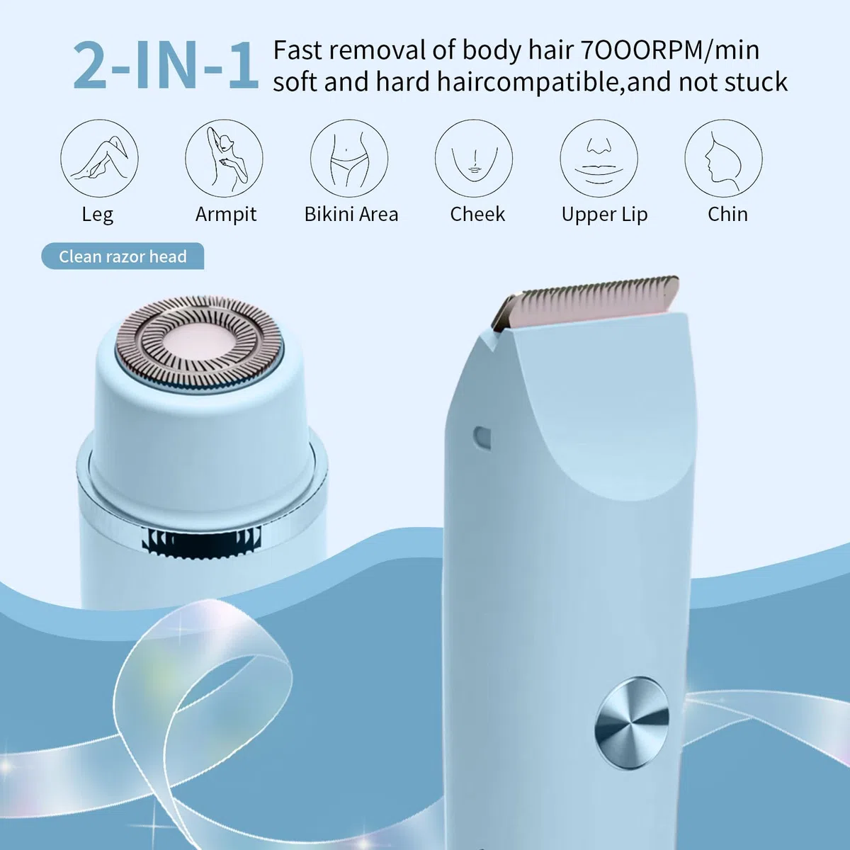 Rasierer Damen, Doppelkopf Kabelloser Damentrimmer, Haartrimmer für Frauen, Körpertrimmer Intimrasierer Bikini-Trimme, IPX7 Wasserdicht Nass/Trocken,Haarentfernung schnell und einfach(Blue)