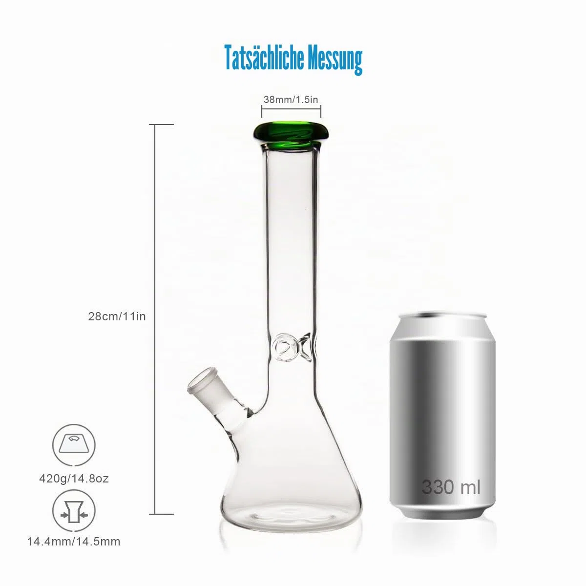 Wasserbongs zum Räuchern von Bong, Pfeifen, Glas, Bong-Schüssel, 14,5 mm mit Räucherpfeife, Zubehör, Glasbongs, 14,5 mm Wasserpfeifen, Schalen mit Bongs (Grüne pipe)
