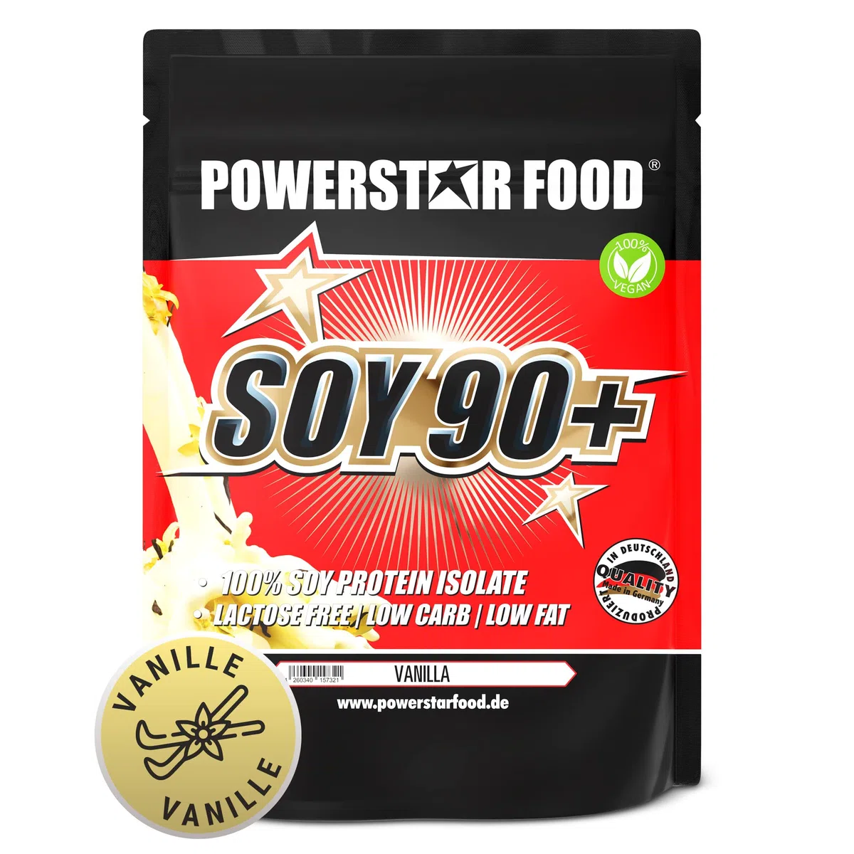 Powerstar SOY 90+ | 1kg Soja-Protein-Isolat ohne Zucker-Zusatz | Made in Germany | Gentechnisch unverändert | 1000g Pflanzliches Eiweiß-Pulver mit 93% Protein i.Tr. | Vegan & laktosefrei | Vanilla