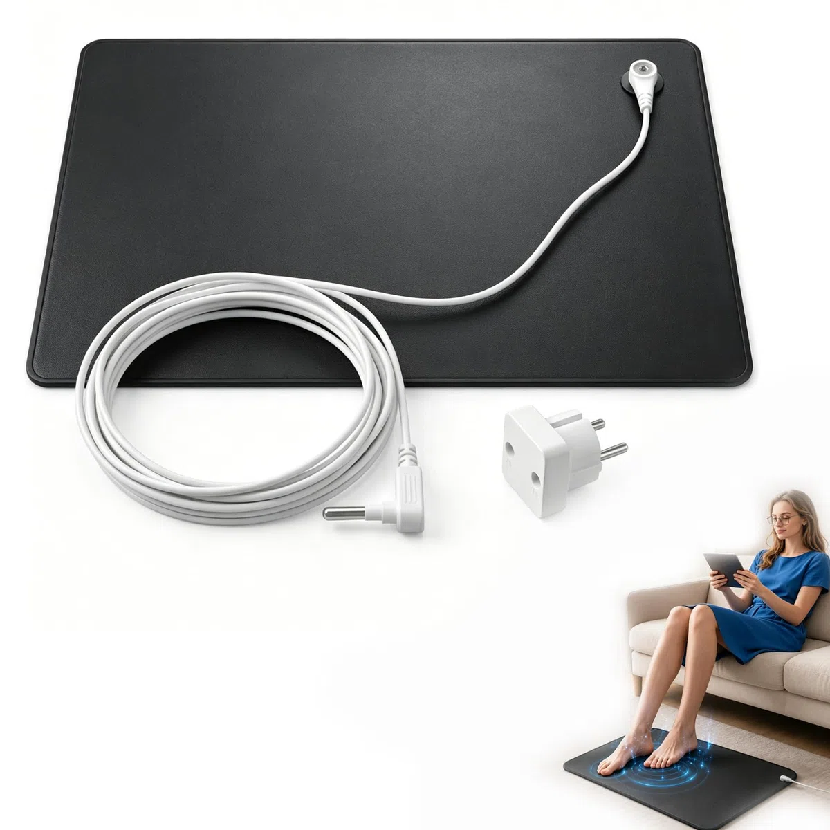 Erdungsmatte 40 * 60cm, Grounding Mat,Erdungslaken für Besseren Schlaf, Weniger Angstzustände, Schmerzen, für Unter Dem Schreibtisch, Tisch, Sofa
