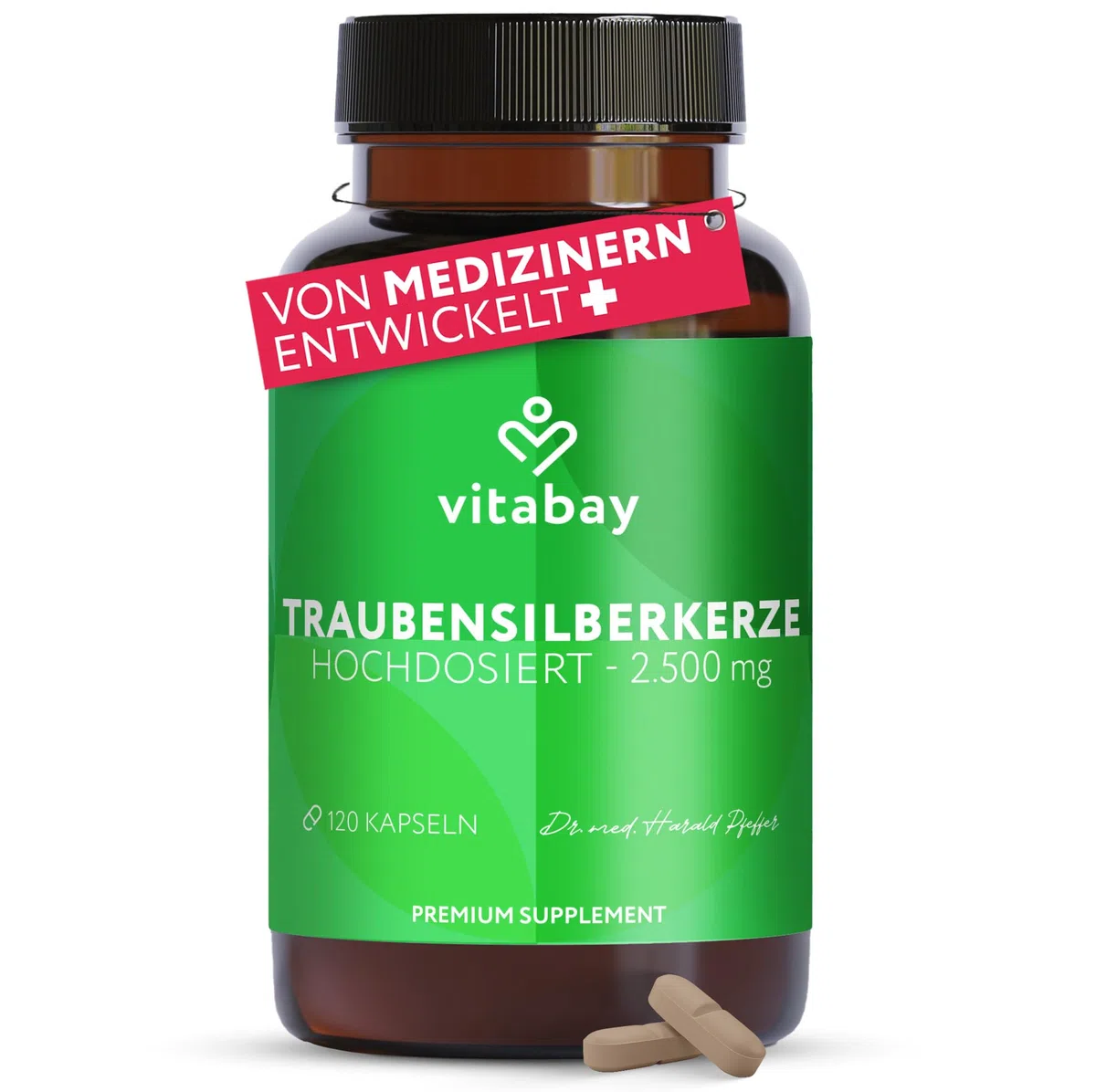 Vitabay Traubensilberkerze 2.500 mg – 120 vegane Kapseln – Cimicifuga Racemosa Extrakt (Black Cohosh) – hochdosierter 5:1 Extrakt aus dem Wurzelstock – vegan & laborgeprüft in DE – Vorrat 4 Monate