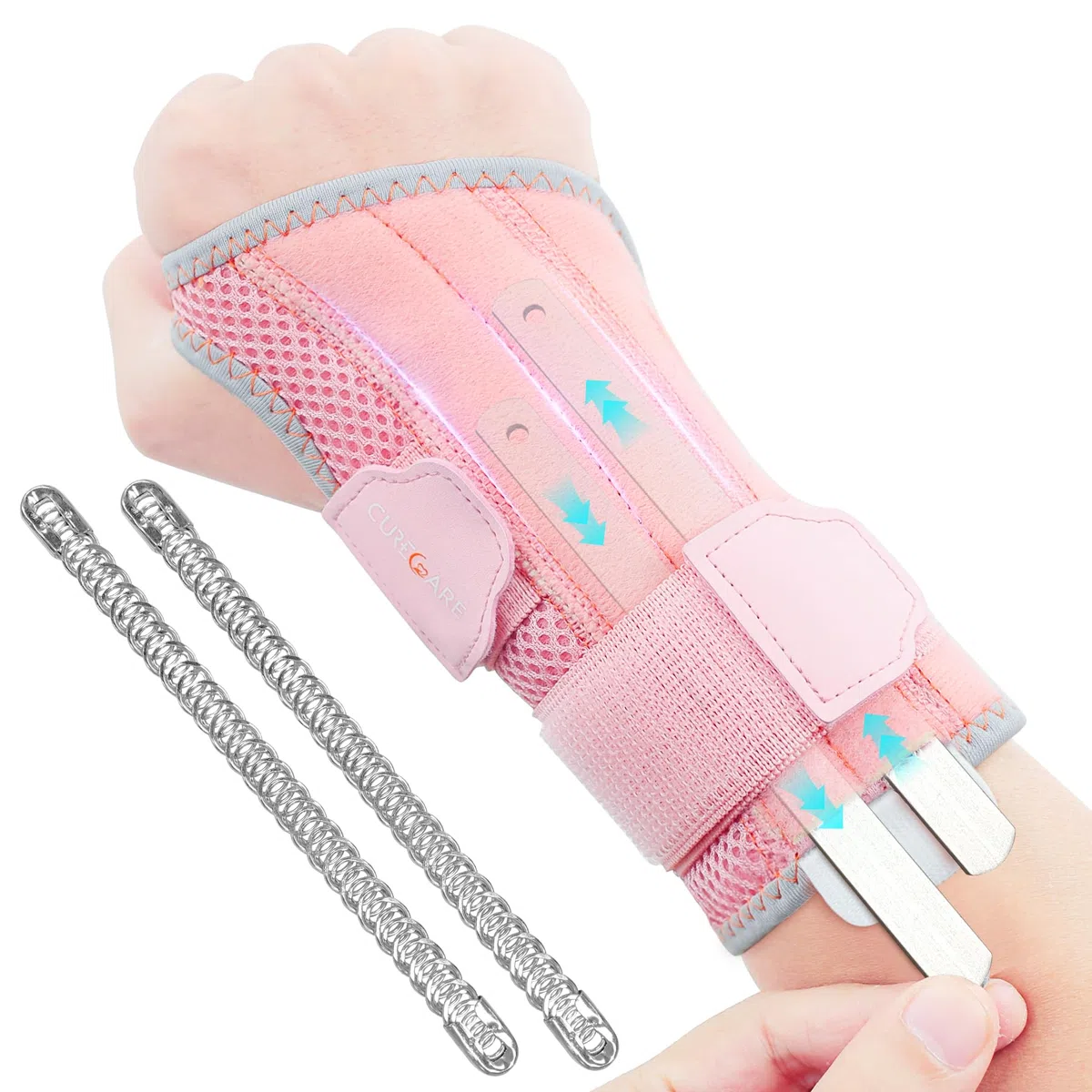 CURECARE Handgelenk Bandagen mit 2 Wechselschienen,Handgelenkstütze, Rechts | 3-Stufige Stabilität, Tag/Nacht Stütze, Verstellbare Karpaltunnelsyndrom Schiene, Handgelenkschiene für Tendinitis, Arthritis