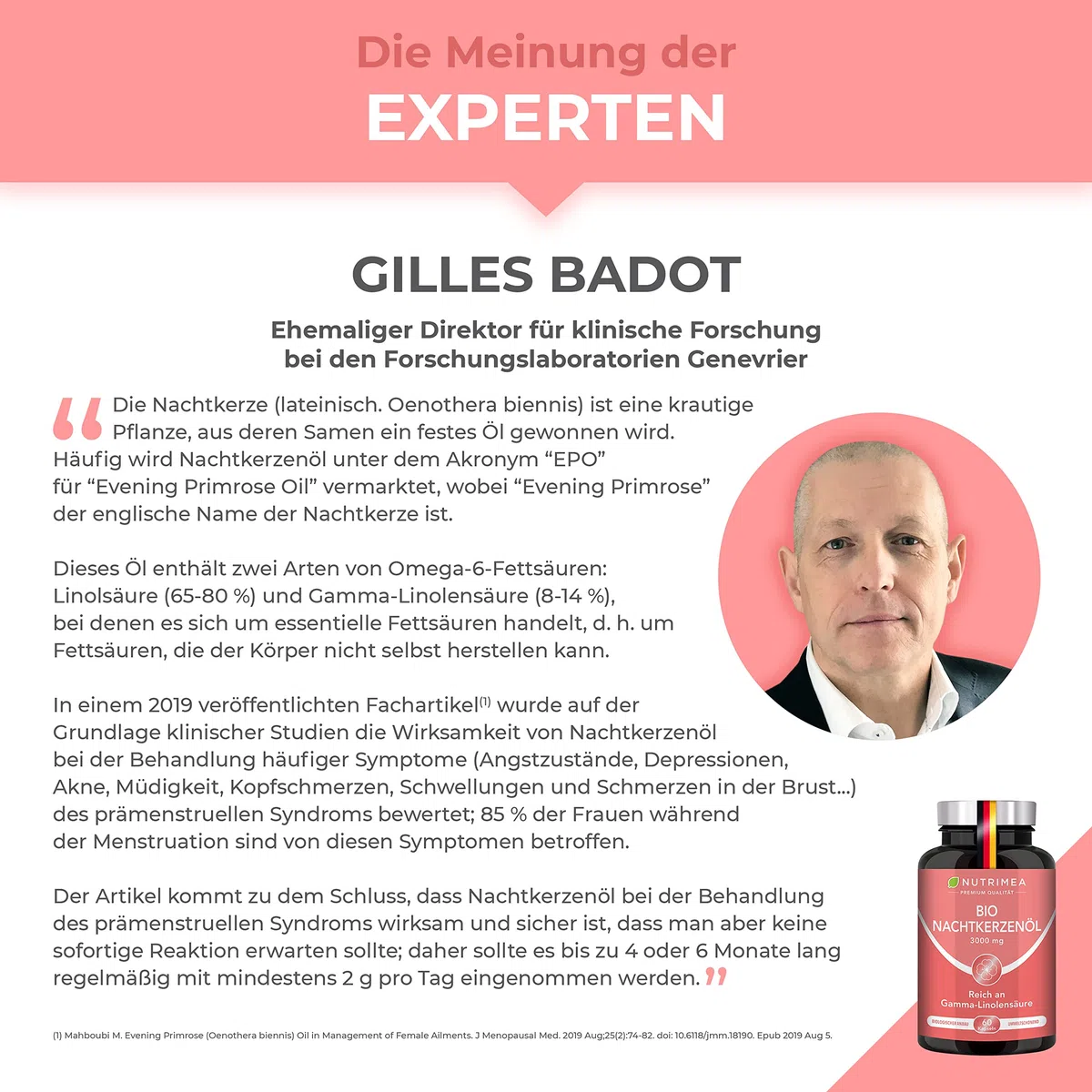 Nachtkerzenöl Bio - 1500 mg davon 135 mg GLA Tagesdosis - kaltgepresst &100% natürlich - Nahrungsergänzungsmittel bei PMS & Hautunreinheiten - Premium-Qualität - 60 Kapseln - Nutrimea