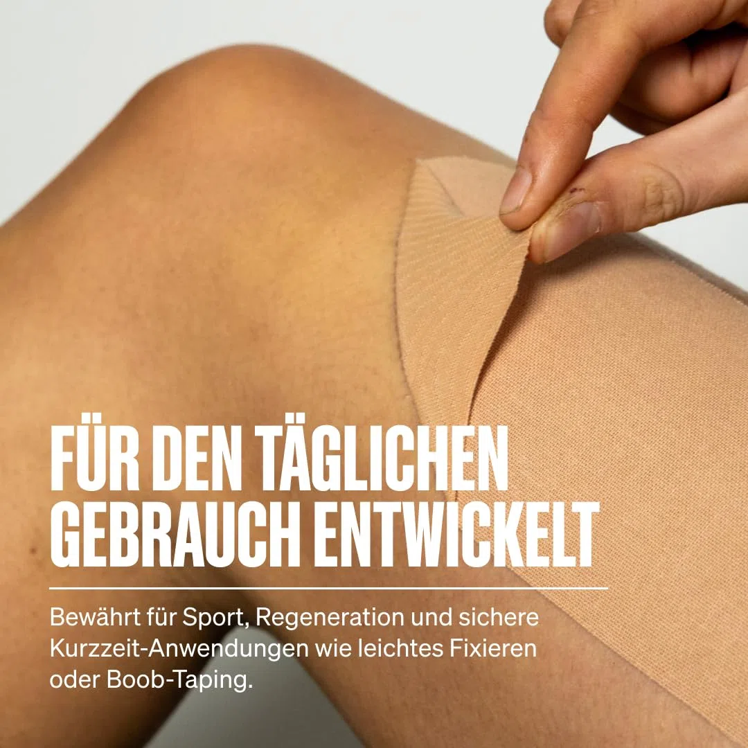 SPORTTAPE Kinesiologie Tape Gentle 10 cm x 5 m Hautfarben – extra breit für empfindliche Haut, hypoallergen & latexfrei – Physio Tape für Rücken, Brust, FTM & Muskelunterstützung, wasserfest