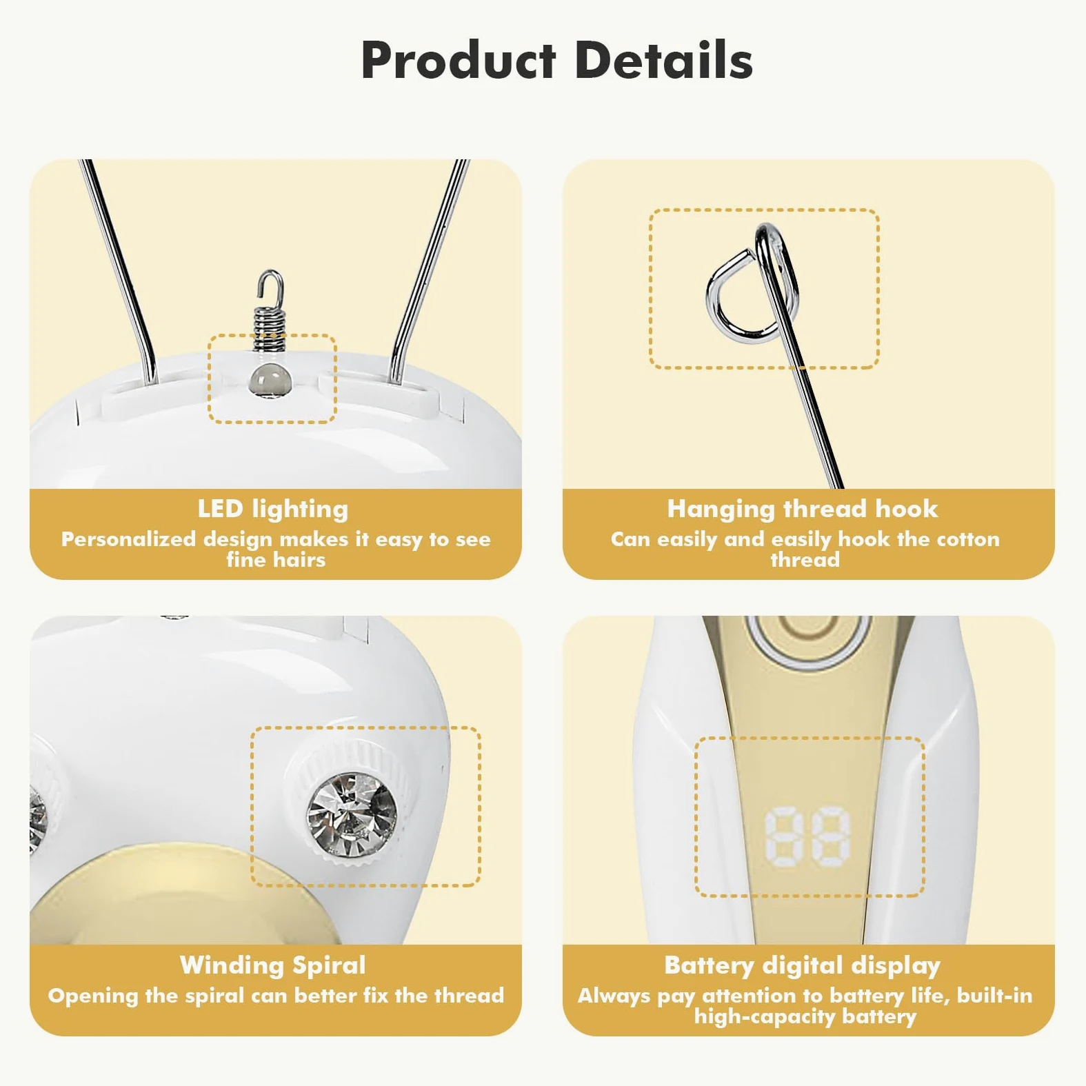 Elektro Threading Epilierer Damen Elektrischer Gewinde Epilator Gesichtshaarentferner für Frauen Physical Einfädler Haarentferner Epilierer Damen Gesichtsepilierer für Armen und Beinen (Gold)