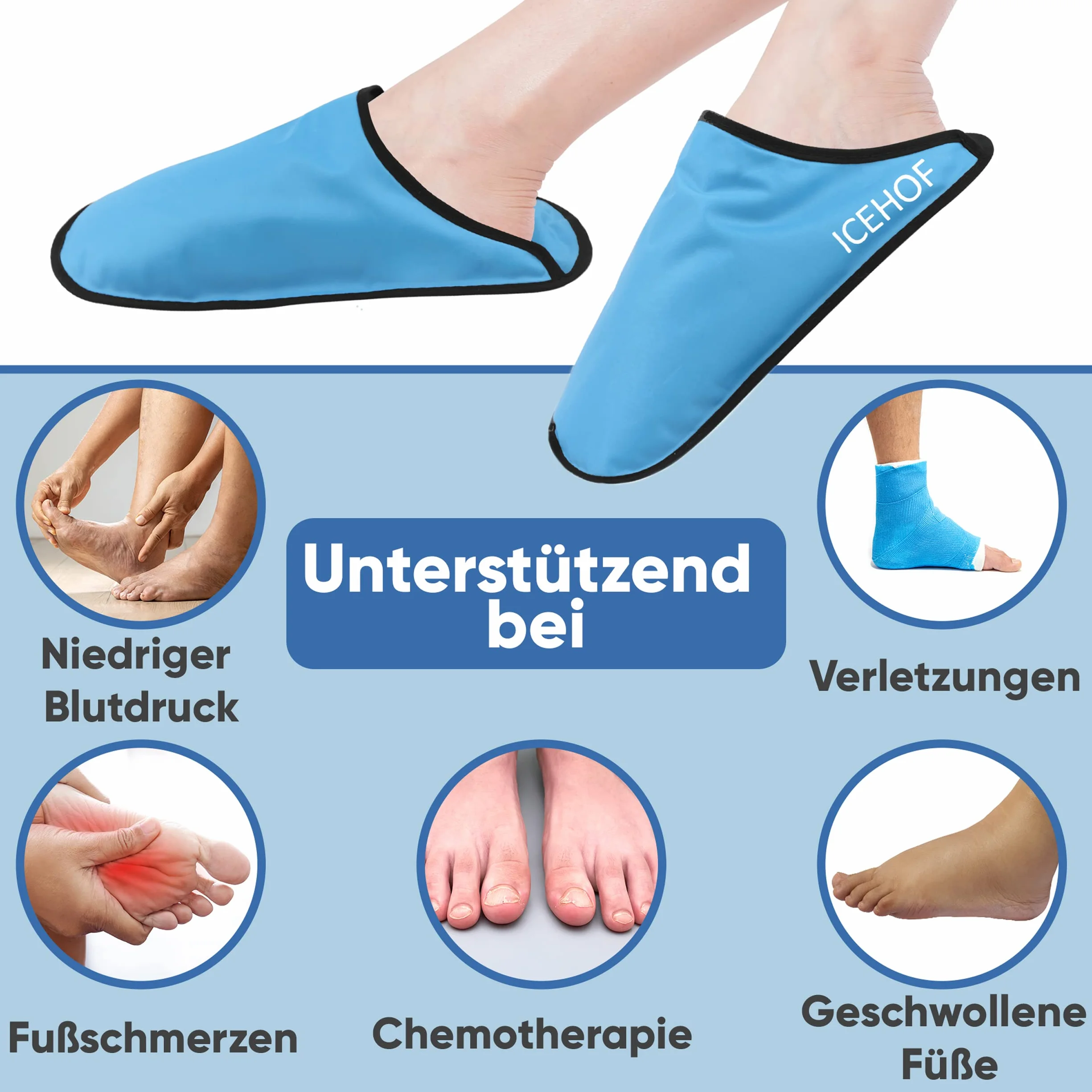 ICEHOF Kühl-Slipper (1 Paar) Sanfter Stoff - PremiumEdition Kühlsocken mit hochwertigem Gel - Kältetherapie für Füße Zehen bei Chemotherapie Rheuma Eis-Socken Chemo Kühlschuhe - OneSize Unisex