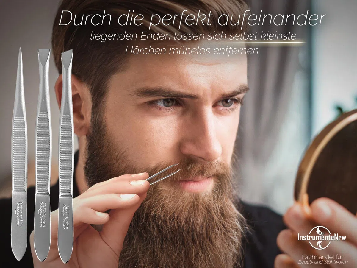 Solingen Profi Pinzetten Set Haar Zupfpinzetten 3-Teilig Spitz Gerade Schräg Präzise Made in Germany Solinger Augenbrauenpinzette aus rostfreiem Edelstahl