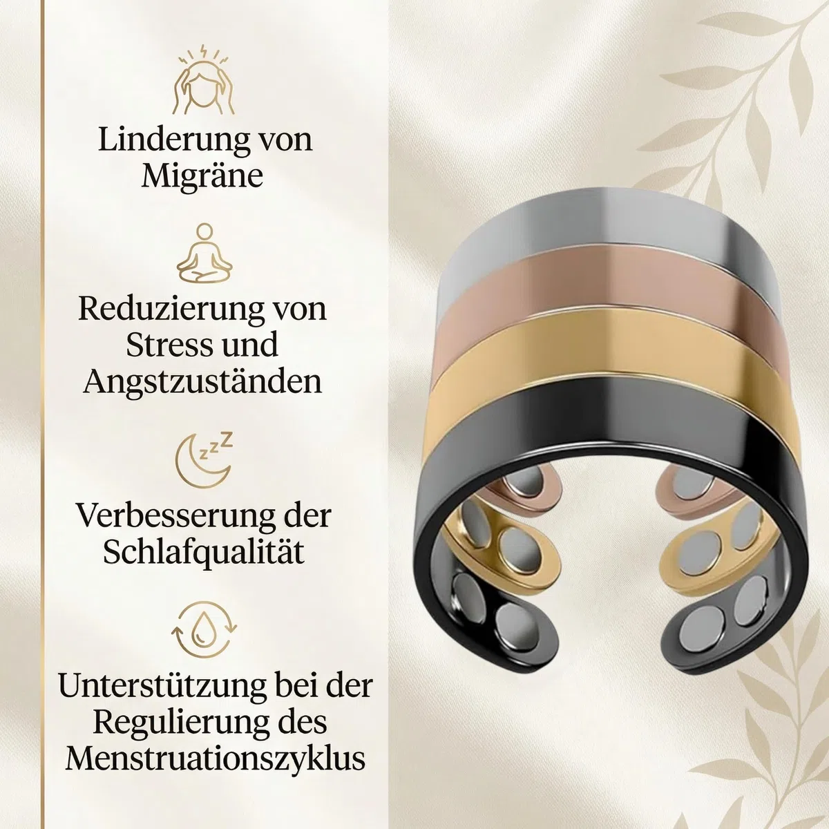 Neovolta VitalRing zum Abnehmen, Magnetfeldtherapie Ring mit 4 Neodym Magneten, Verstellbarer Magnetring Damen mit Akupressur für Wechseljahre Alltag und Entspannung (Silver)