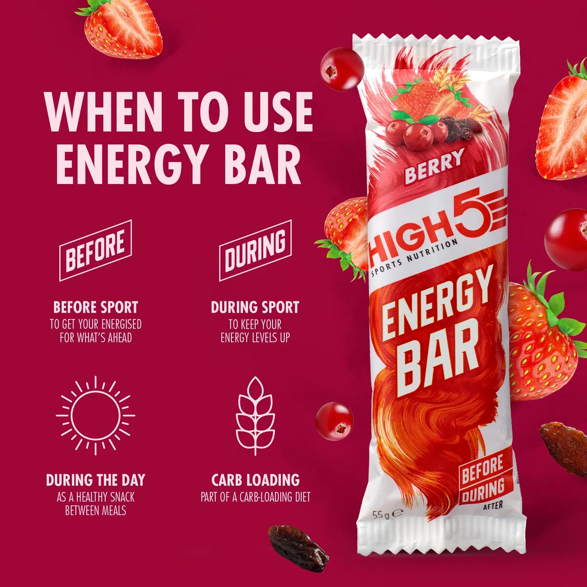 HIGH5 Energieriegel - Hochkalorische Riegel für Laufen, Radfahren & Wandern - Vegane Haferriegel mit echten Früchten - Gesunde Snacks für Training, Wettkampf & Alltag (12x55g Soft Bar Riegel, Beere)