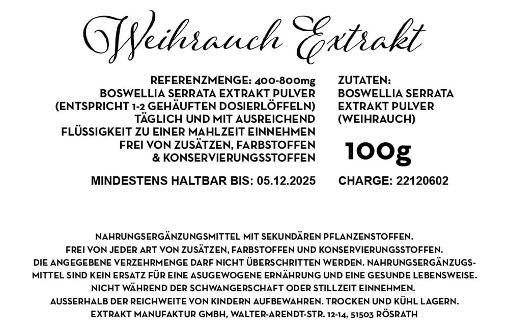 100g Weihrauch Extrakt Pulver – ohne Zusatzstoffe – Boswellia Serrata, hochdosiert naturrein vegan