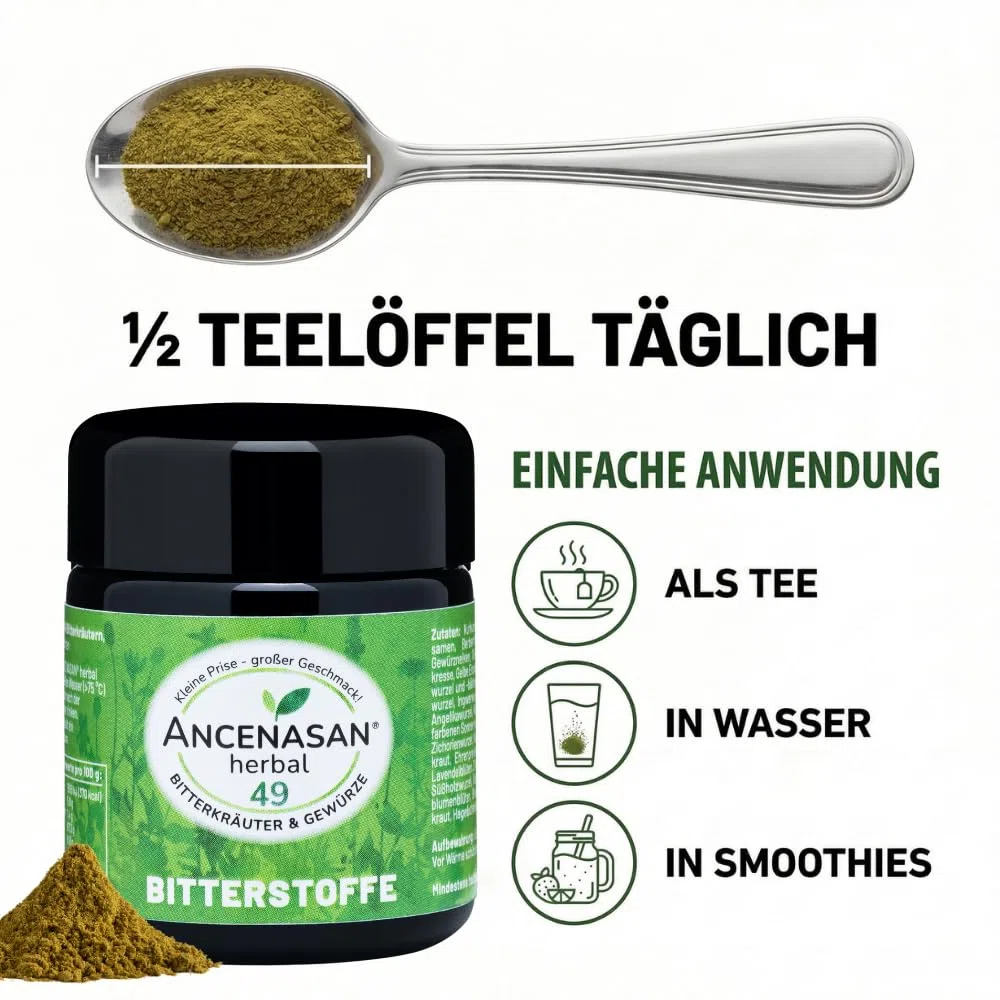 ANCENASAN herbal (120g) | 49-Bitterkräuter-Pulver | Mit natürlichen Bitterstoffen | Vegan Glutenfrei | Made in Germany