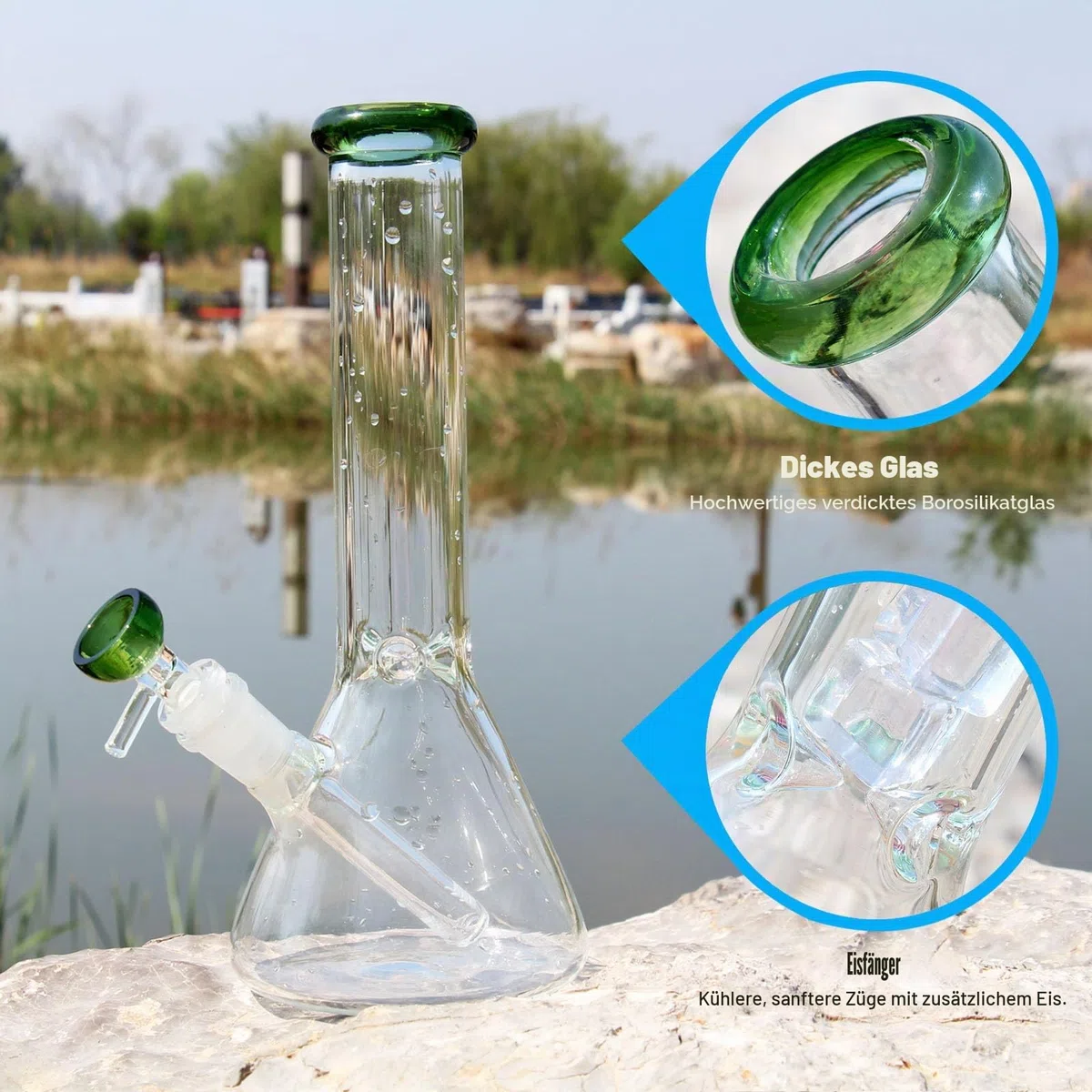 Wasserbongs zum Räuchern von Bong, Pfeifen, Glas, Bong-Schüssel, 14,5 mm mit Räucherpfeife, Zubehör, Glasbongs, 14,5 mm Wasserpfeifen, Schalen mit Bongs (Grüne pipe)