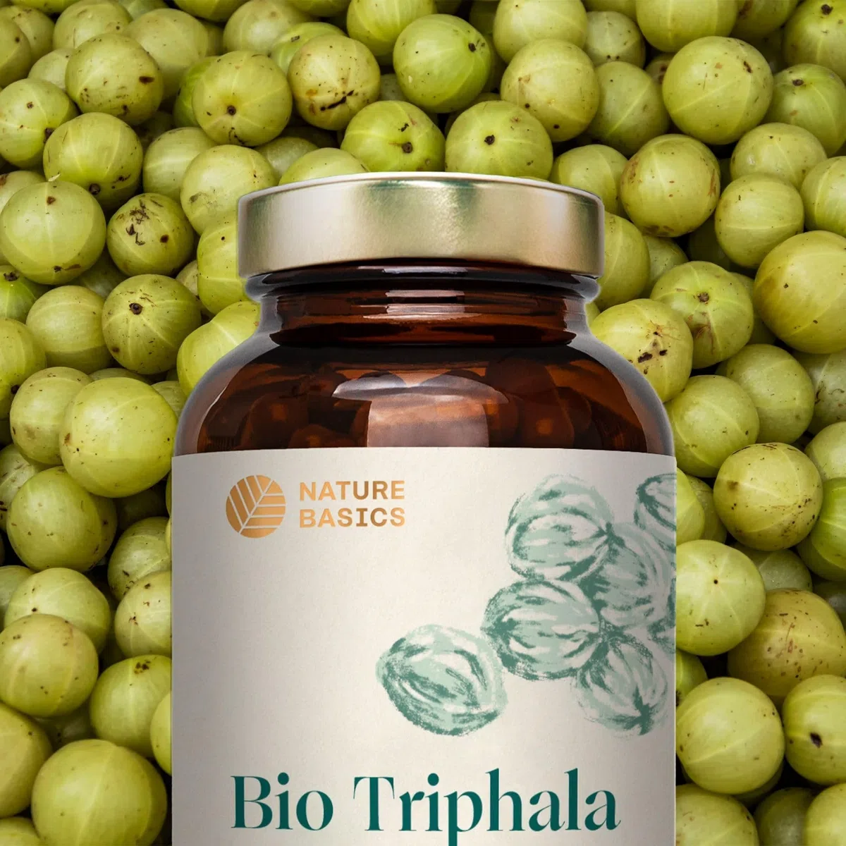 Bio Triphala - 180 Kapseln hochdosiert / 1500 mg Triphala Pulver pro Tagesdosis/Hochwertige Ayurveda Nahrungsergänzung/Vegan, Zertifiziert & Nachhaltig im Glas