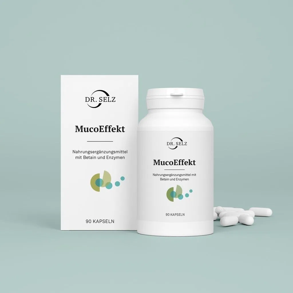 Dr. Selz MucoEffekt Kapseln zur Eiweiß- und Fettverdauung mit Protease, Lipase und Betain-HCl, laborgeprüft, 100% vegan, Premiumqualität