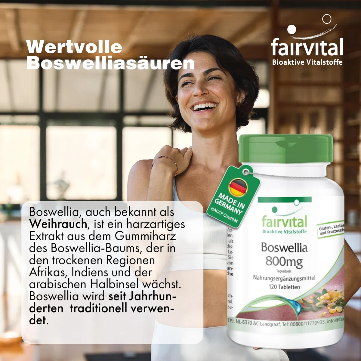 fairvital Weihrauch-Tabletten, Boswellia Serrata Extrakt 800mg Tagesdosis, Hochdosiertes Indischer Weihrauch mit mind. 65% Boswellia-Säuren, Vegan, 120 Tabletten
