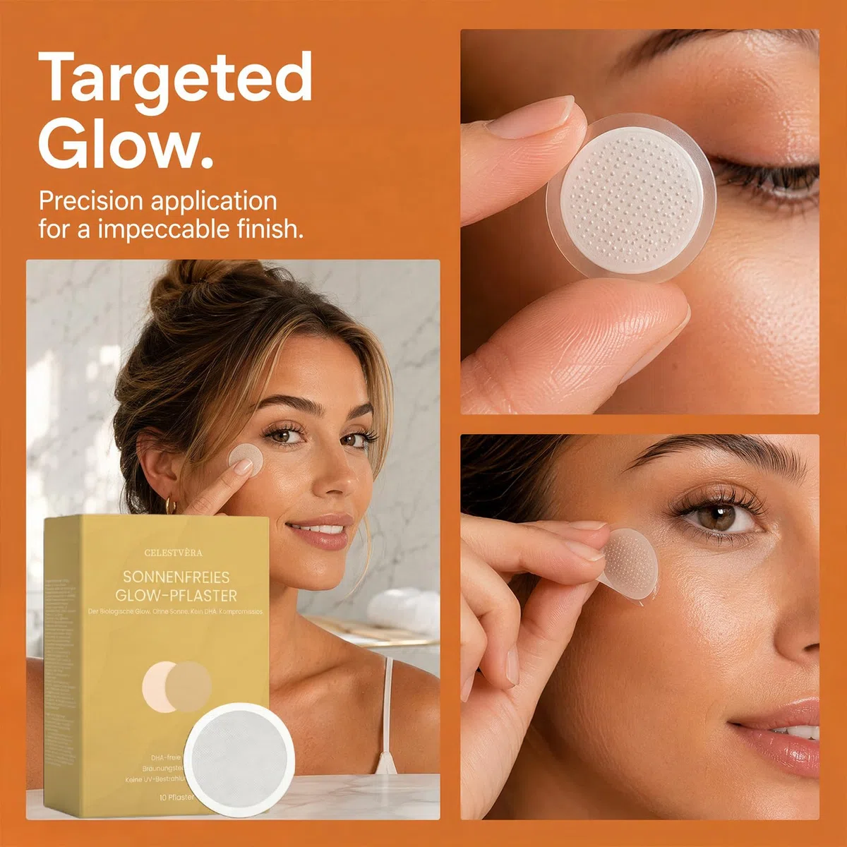 Celestvera Bräunungspflaster, 10 Stück Sun Free Glow Patch für Tanning, Selbstbräuner Microneedle Patch für Frauen und Männer, Natürliche Inhaltsstoffe, für Alle Hauttypen (2 Stück)