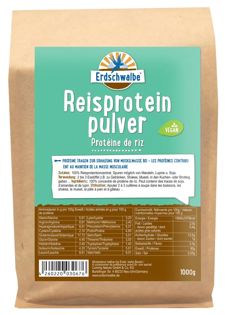 Erdschwalbe Reisprotein - Veganes Eiweißpulver - 1 Kg
