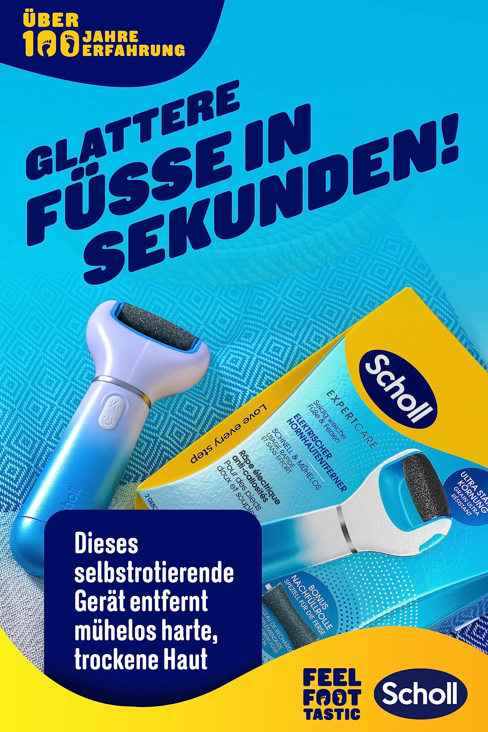 Scholl Expert Care, Hornhaut Entfernung für seidig weiche Füße,elektrischer Hornhautentferner schnell & Mühelos (mit Meeresmineralien Rolle für präzise Ergebnisse,1 Gerät inkl. Rolle)1 Stück(1er Pack)