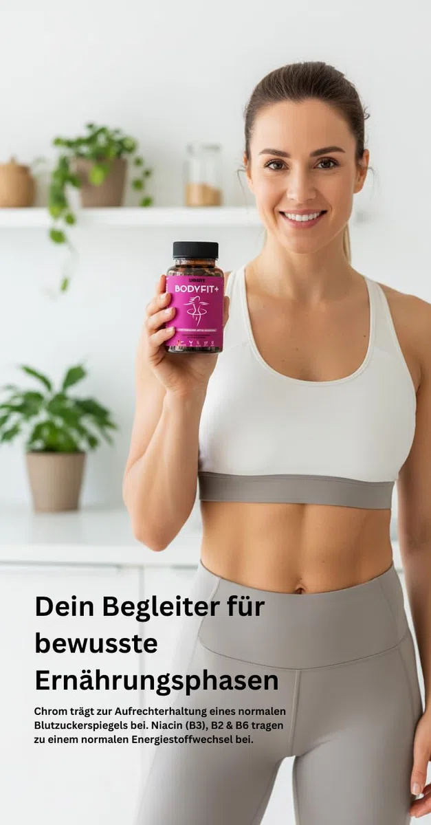 BODYFIT+ Stoffwechsel & Energie Komplex – Zink & Chrom für normalen Stoffwechsel & Blutzucker, B-Vitamine gegen Müdigkeit – mit Grüntee & Guarana – 120 vegane Kapseln, Made in Germany